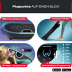 Vibrationsplatte mit leiser Motor, 180 Stufen und 7+1 Programmen inkl. Yoga, Bluetooth-Lautsprecher und Fernbedienung