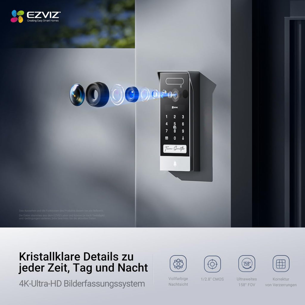 Video-Türsprechanlage 4K mit 8 Zoll Touchscreen 2-Wege-Audio 7-in-1-Zutrittskontrolle Gesicht Handfläche RFID QR-Code Passwort