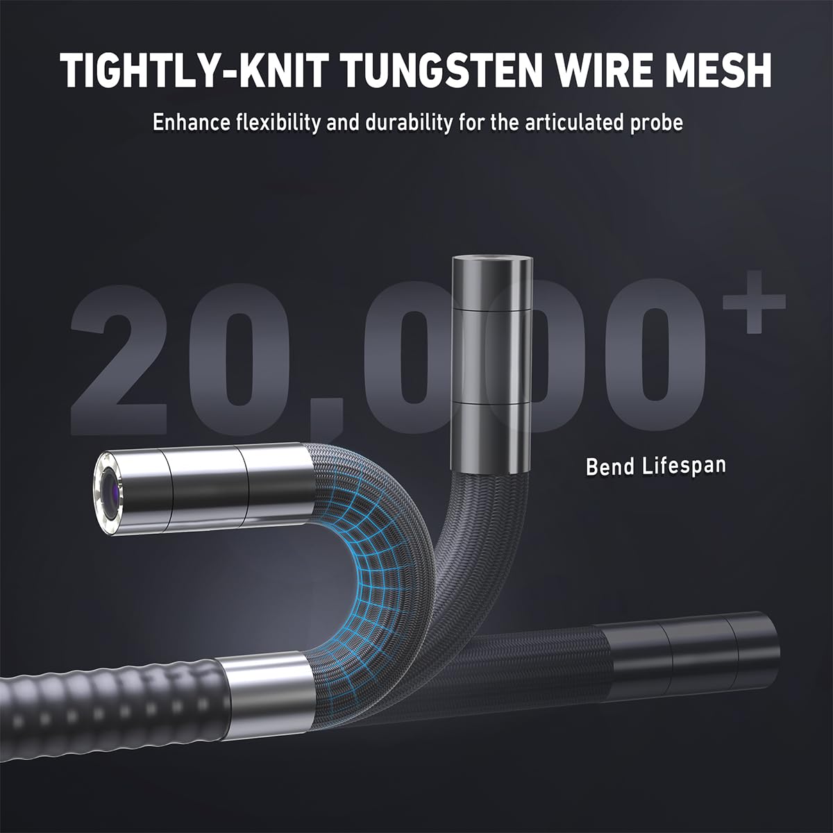 Endoskopkamera 6,2 mm mit 360° drehbarer Sonde LED-Licht 720p Videoauflösung Makrofokus 20–100 mm Joystick-Steuerung
