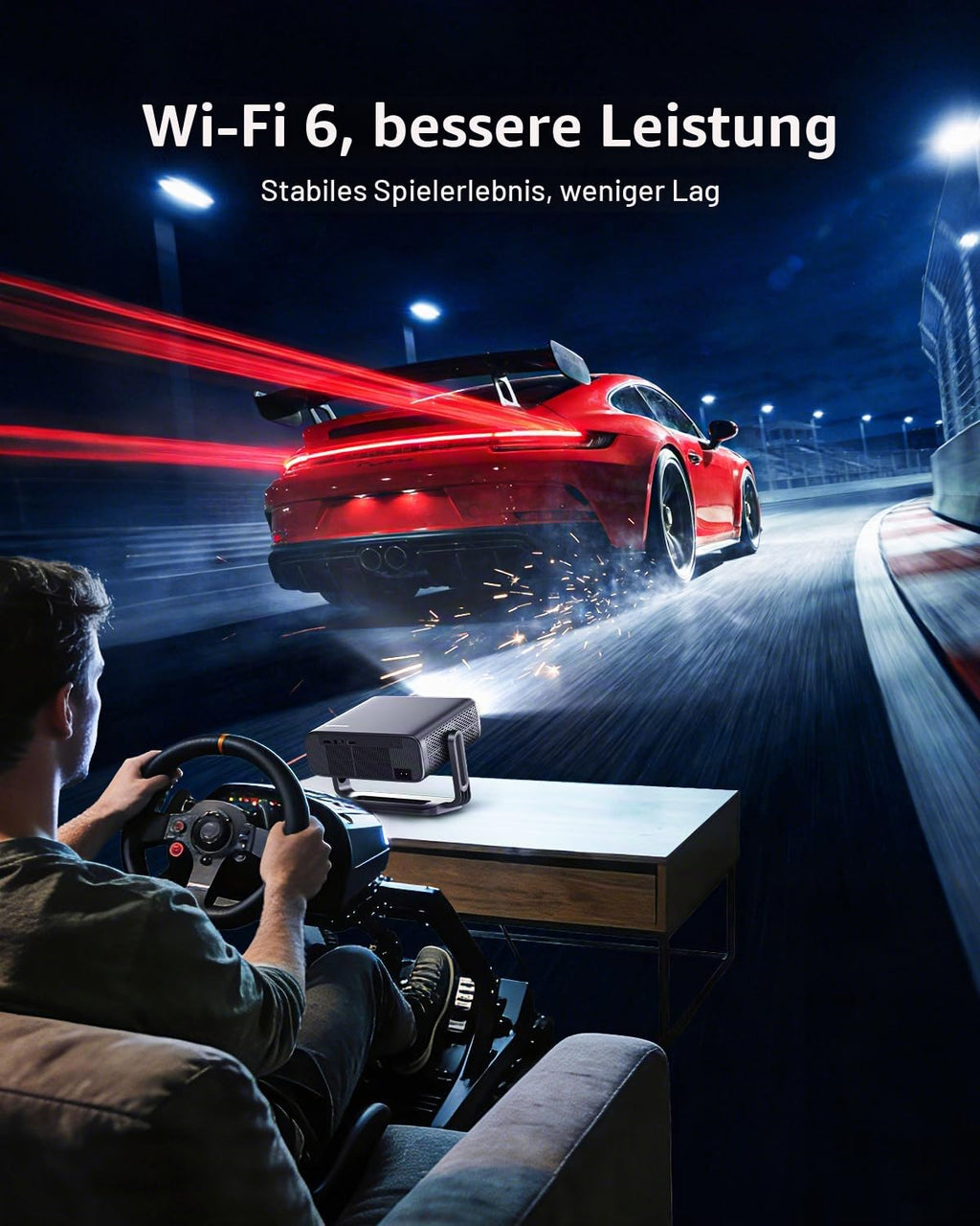 Projektor 4K Heimkino mit Google TV Stick, 3000 ANSI Lumen, Autofokus und 6D Trapezkorrektur, Full HD 1080P, WiFi 6, Bluetooth 5.2