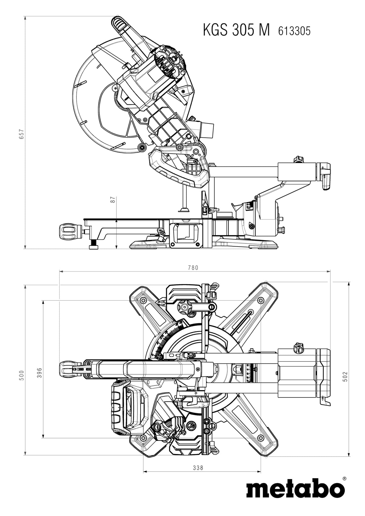 Kapp- und Gehrungssäge KGS 305 M 305 mm Sägeblatt Zugfunktion LED-Schnittlinie beidseitige Neigung bis 47° mit Tischverbreiterungen