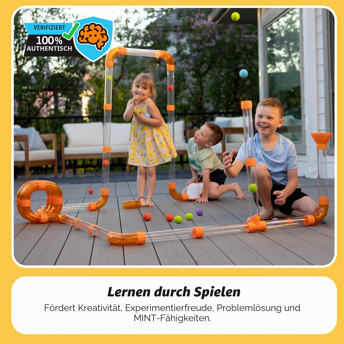 Luftbetriebenes STEM-Spielzeug mit Turbine und modularen Röhren für Kinder ab 3 Jahren, inklusive 20 Schaumstoffbälle