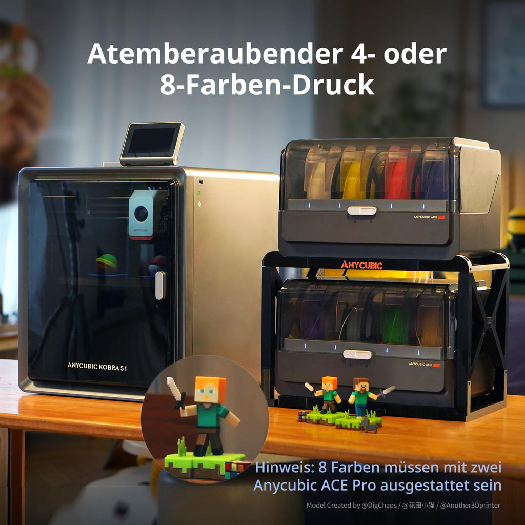 3D-Drucker Kobra S1 Combo mit Mehrfarbdruck in 4 Farben und Trocknen während des Druckens, 600 mm/s