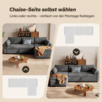 Ecksofa mit Schlaffunktion in L-Form aus Cord, Steingrau, 209 cm breit, mit Stauraum