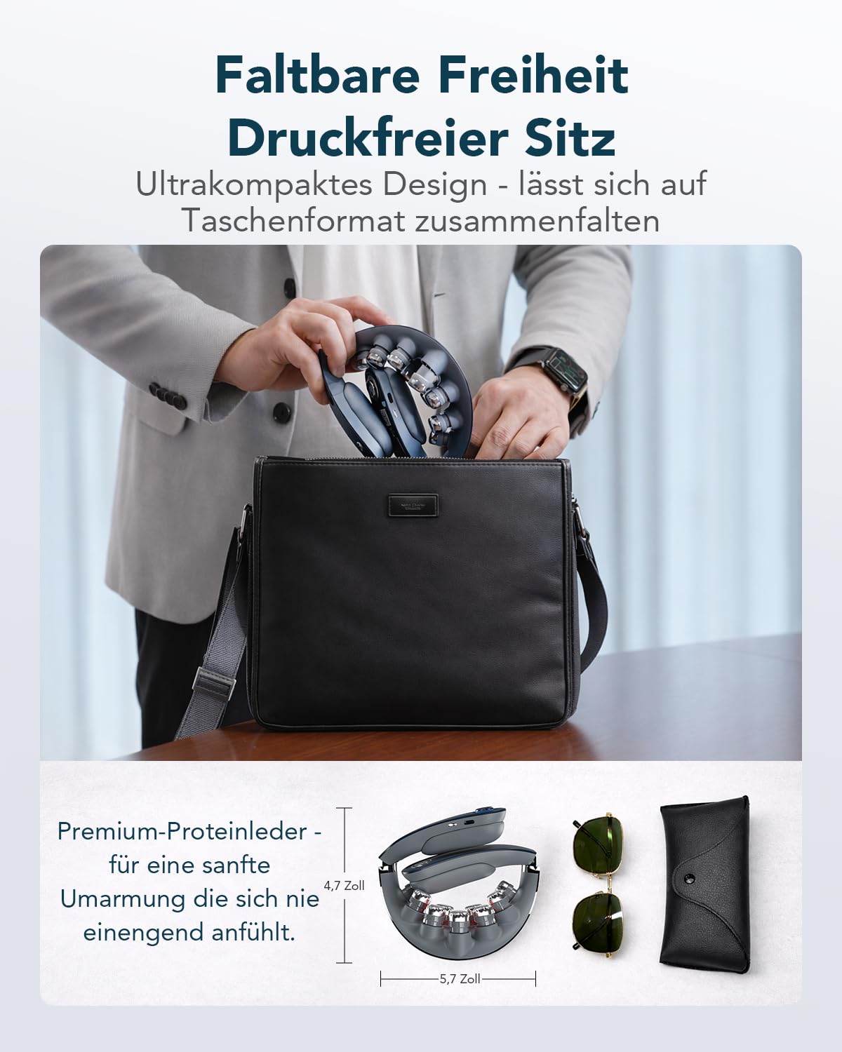Faltbares Nackenmassagegerät G7 Pro Fold mit Wärme, 9 Vibrationsköpfe, kabellos, 2400-mAh-Akku, grau