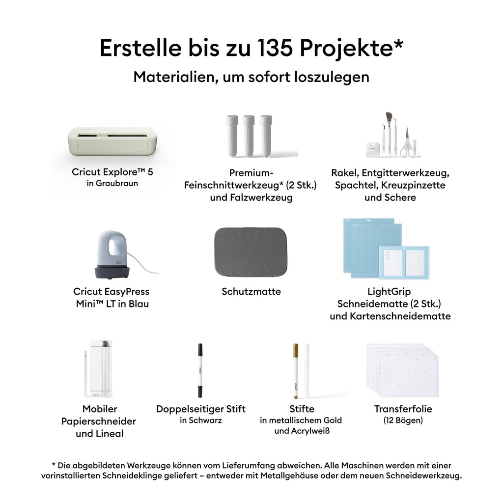 Schneidemaschine Explore 5 30,5 cm mit 6 Werkzeugen Deluxe Bundle mit Smart Vinyl Smart Iron-On Karton und EasyPress Mini