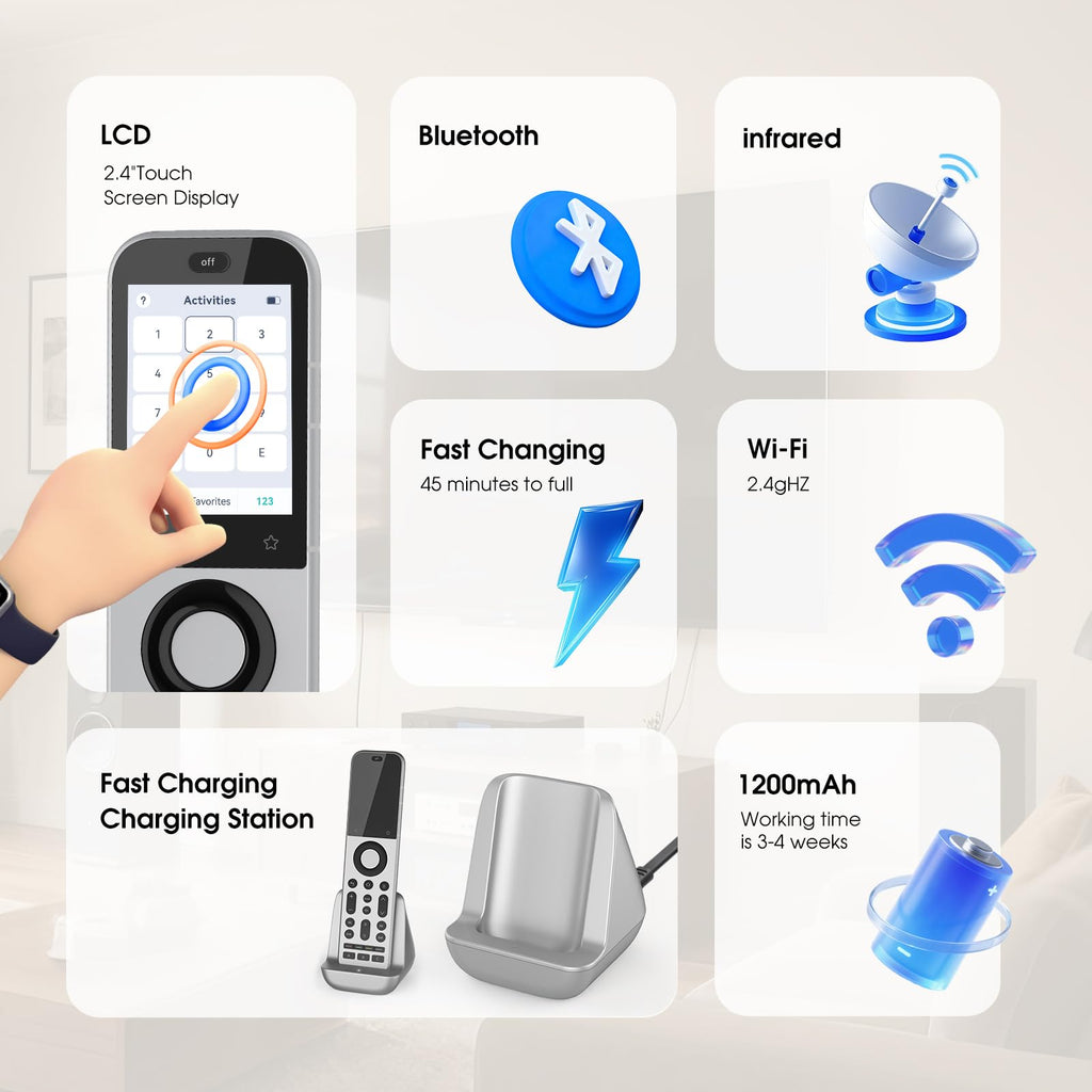 Universalfernbedienung mit Hub und Ladestation, für bis zu 49 IR-, Bluetooth- und WLAN-Geräte, Modell X2