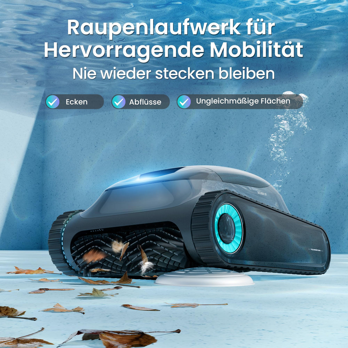 Poolroboter Scuba S1 für Boden, Wand und Wasserlinie mit Doppelfiltration, 270 Min Laufzeit und App-Steuerung