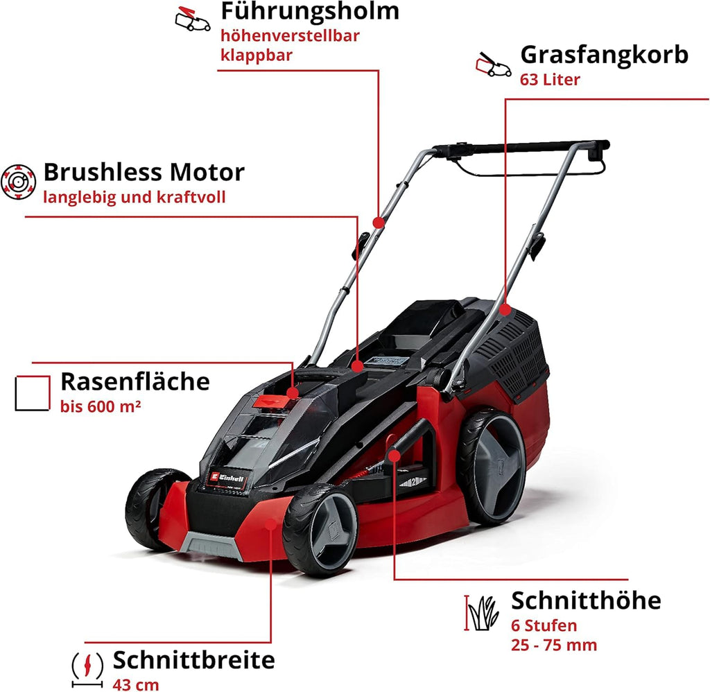 Akku-Rasenmäher GE-CM 43 Li M Kit mit 36 V, 43 cm Schnittbreite und 63 L Grasfangbehälter, inkl. 2x 4,0 Ah Akku und 2 Schnellladegeräte