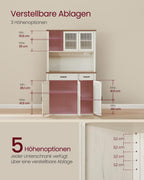 Sideboard mit Beleuchtung und Ladestation, Küchenschrank mit 6 offenen Fächern, 2 Schubladen und Schiebetüren, 106,5 cm breit