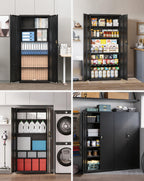 Stahlschrank mit Schloss, 5 Ebenen und verstellbaren Einlegeböden, 80x40x181,5 cm, schwarz