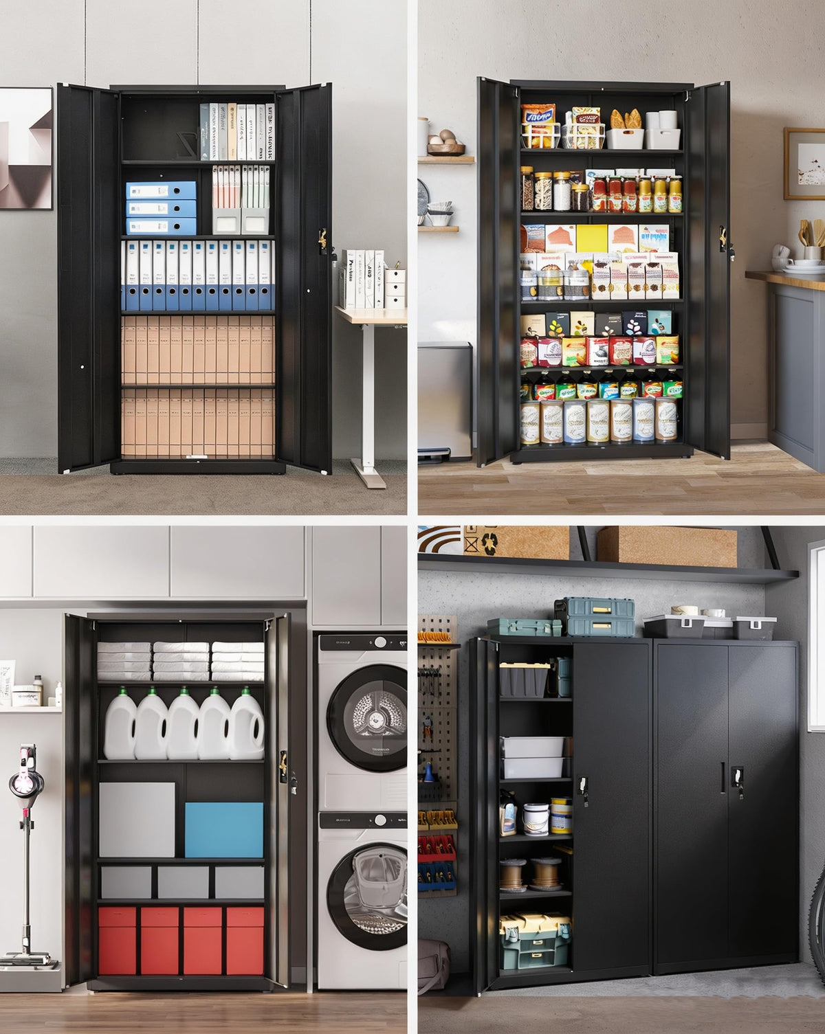 Stahlschrank mit Schloss, 5 Ebenen und verstellbaren Einlegeböden, 80x40x181,5 cm, schwarz