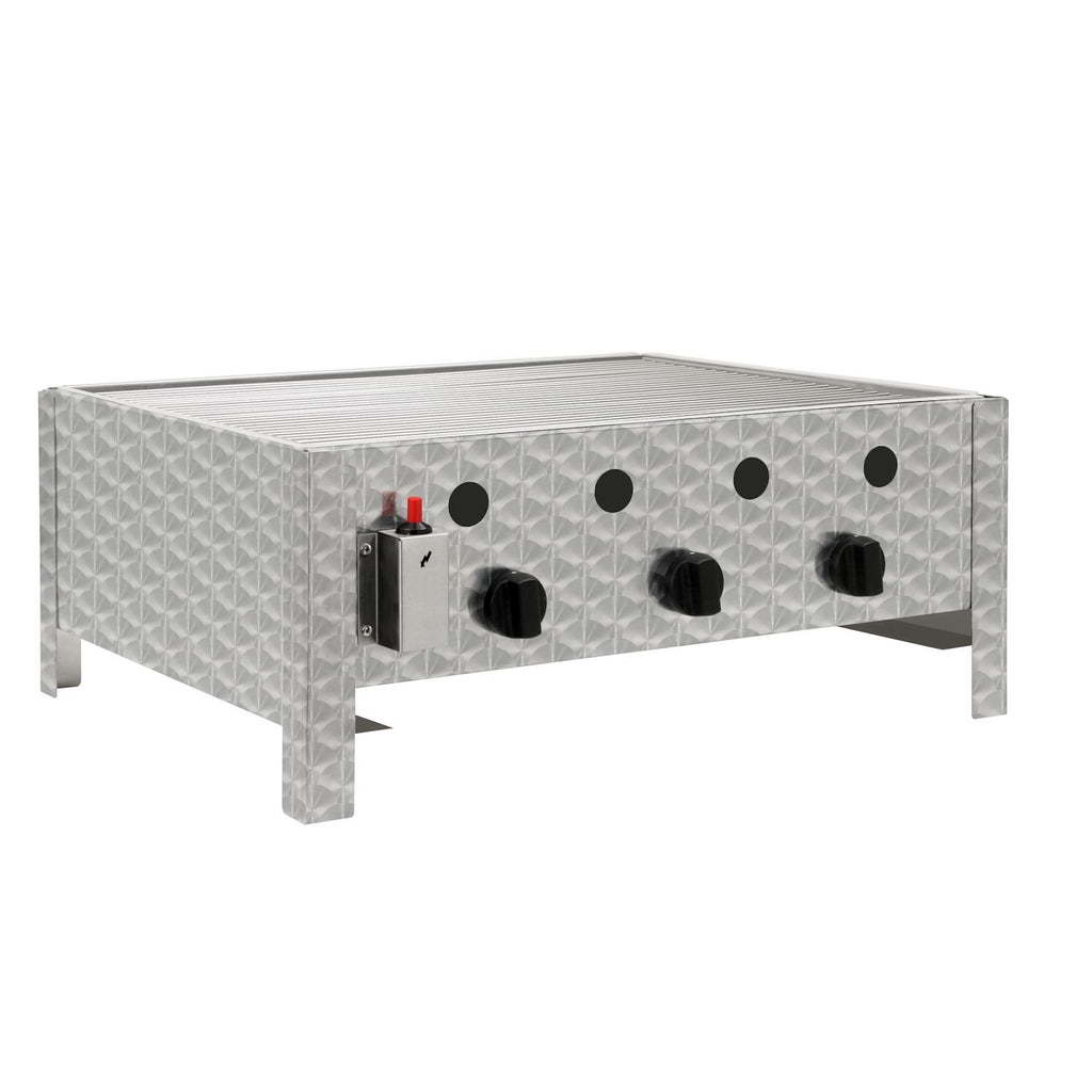 Edelstahl Gastrobräter mit 3 Brennern, 64 x 52 x 27 cm, Gasgrill für Propangas oder Butangas inkl. Grillrost, Flammenblech, Fettwanne und