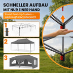 Faltpavillon 3x6 m wasserdicht mit Seitenwänden, OneTouch Aufbau, UV 50+ Schutz, Stahlgestell, Rolltasche, Spannseile und Erdanker, grau
