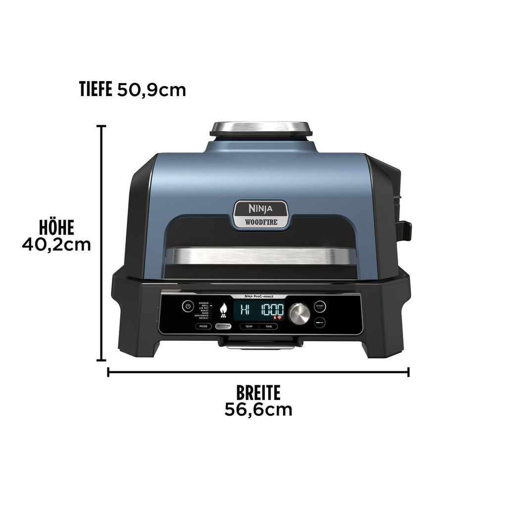 Elektrischer BBQ-Smoker-Grill Woodfire Pro Connect XL mit App-Steuerung, 7 Funktionen und Zubehör-Set in Blau/Schwarz