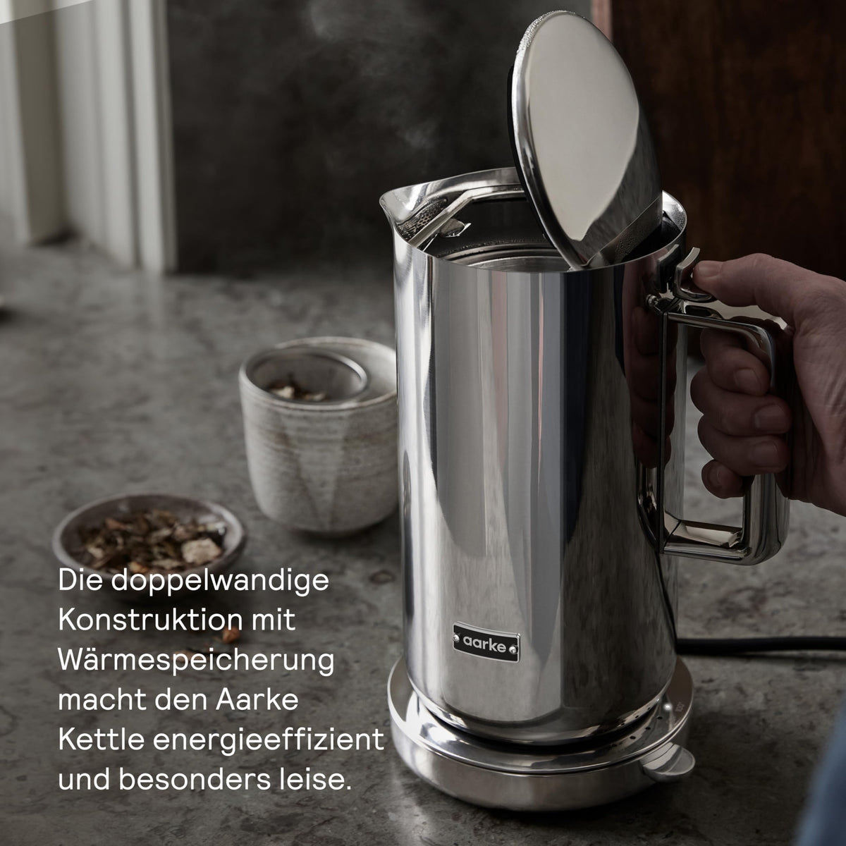 Wasserkocher aus Edelstahl mit Temperatureinstellungen, 1,2 L Fassungsvermögen, 360° drehbarem Sockel und tropffreiem Ausgießer