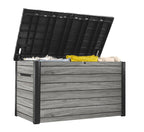 Auflagenbox 870 l aus Kunststoff in Holzoptik mit Belüftung Gasdruckfedern abschließbar 147 x 83 x 86 cm