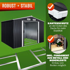 Metall Gerätehaus 260 x 205 x 180 cm mit Fundament Satteldach Schiebetür Belüftungsöffnungen 4 Haken