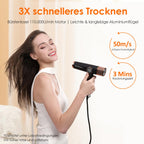 Haartrockner mit bürstenlosem 110.000-RPM-Motor, 1800 W, 330 g, Ionentechnologie, 12 Modi, LED-Display und 3 magnetischen Düsen in Schwarz-Gold