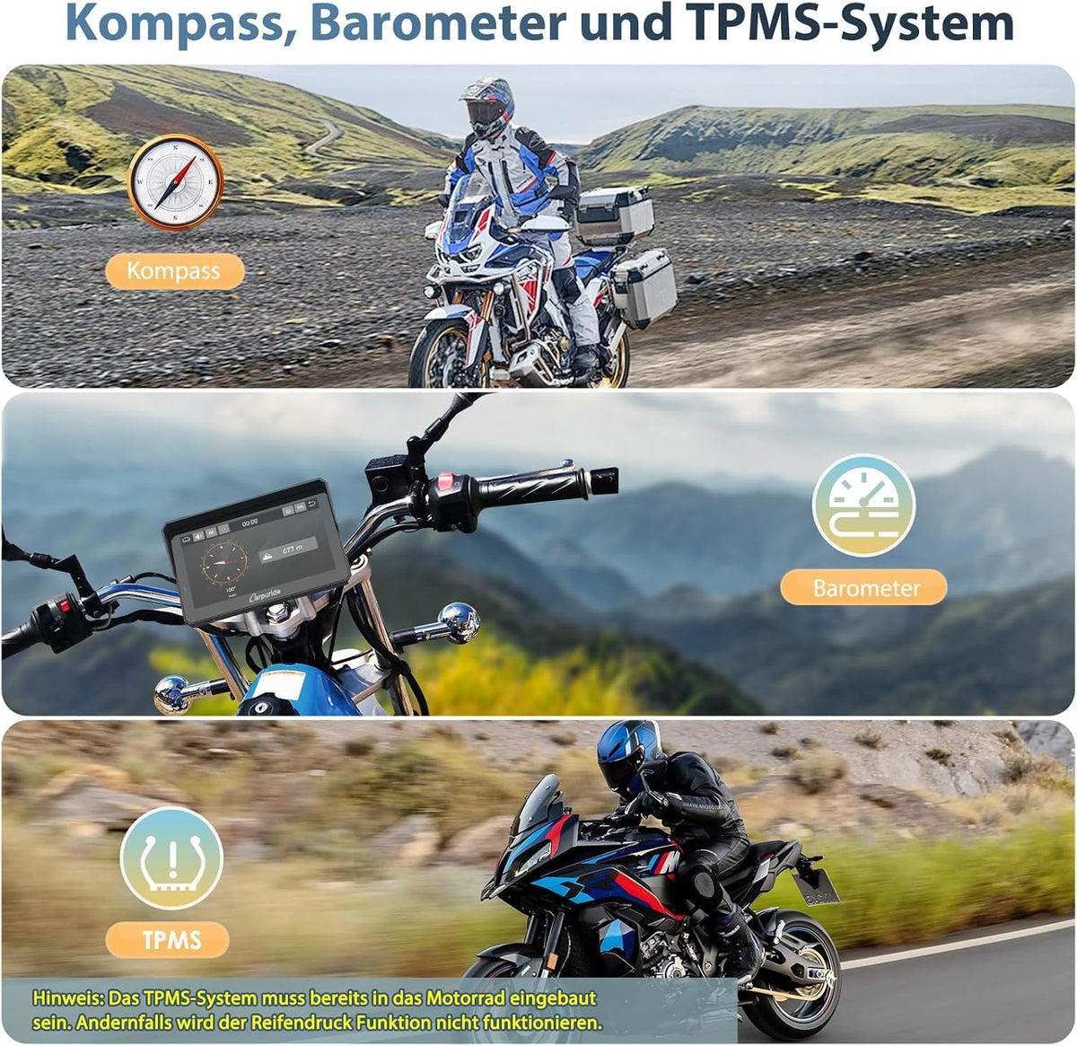 Motorrad CarPlay Display 702BS Pro 7 Zoll 1024 x 600 Wireless CarPlay Android Auto für BMW R1200GS R1250GS S1000XR R1300GS