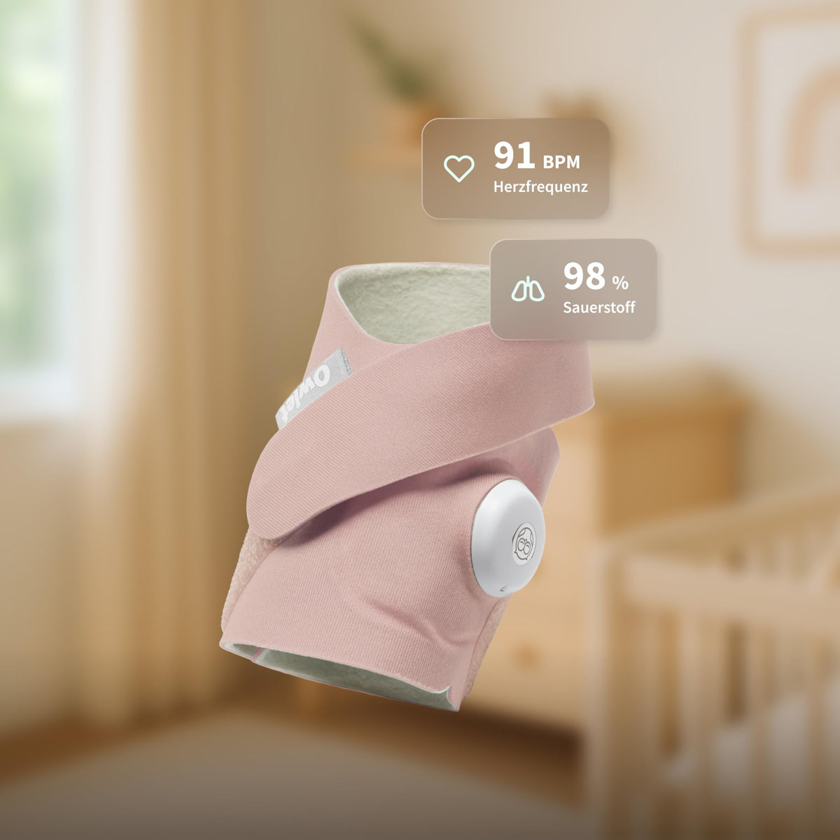 Babyüberwachungssocke mit App Dream Sock 0–18 Monate Herzfrequenz Sauerstoffwerte Schlaftracking Echtzeit-Benachrichtigungen Rosa