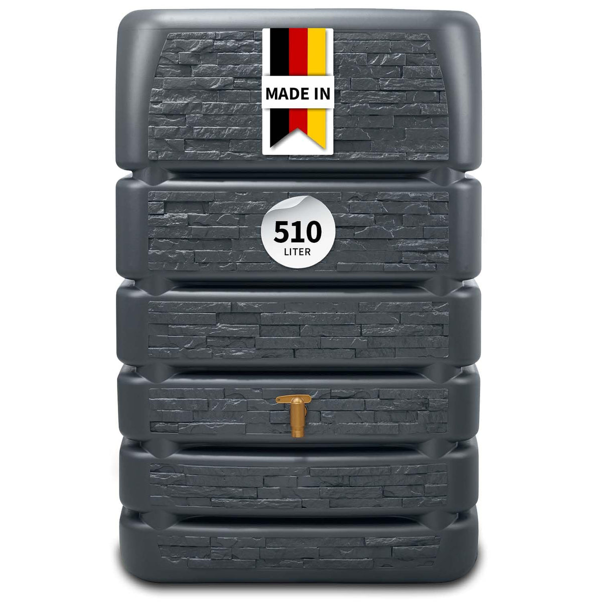Regentonne Wandtank 510 Liter in Anthrazit mit Steindekor-Front, 80 x 60 x 123 cm, inkl. Auslaufhahn