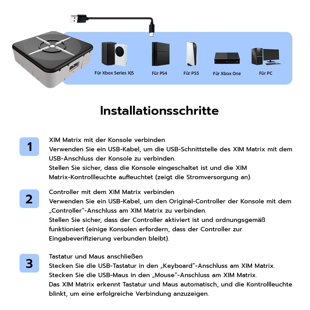 Multi-Input-Adapter XIM Matrix Konverter für Tastatur und Maus für PS5 Xbox Series X/S Xbox One PS4 und PC
