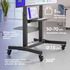 Rollbarer TV-Ständer TS1991-B für 50–100 Zoll bis 120 kg VESA 200x200–1000x600 höhenverstellbar neigbar mit AV- und Webcam-Ablage