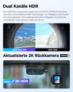 Dashcam A229 Plus 2CH Dual 2K HDR STARVIS 2 5 GHz WLAN GPS Sprachsteuerung 140° Sichtfeld