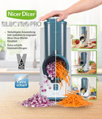 Elektrischer Gemüseschneider Nicer Dicer Electro PRO Set 32-teilig in Sage mit 9 Einsätzen zum Reiben, Hobeln, Würfeln und Schneiden