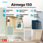 Luftreiniger für Schlafzimmer und Allergiker AIRMEGA 150 mit HEPA-Filter, 281 m³/h CADR, weiß