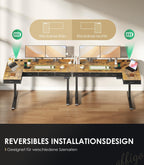 Eckschreibtisch höhenverstellbar elektrisch L-Form 160 x 80 cm mit 4 Schubladen, Steckdose und USB in Braun