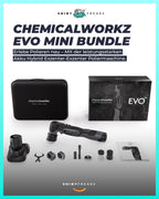 Akku Mini Poliermaschine EVO Mini 25-teiliges Set mit Exzenter- und Rotationsadapter, Stütztellern, Pads, Polierkegeln und Polituren