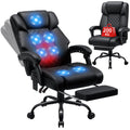 Ergonomischer Bürostuhl mit Massage- und Heizfunktion, schwarzer Chefsessel bis 200 kg mit Fußstütze und 135° neigbarer Rückenlehne