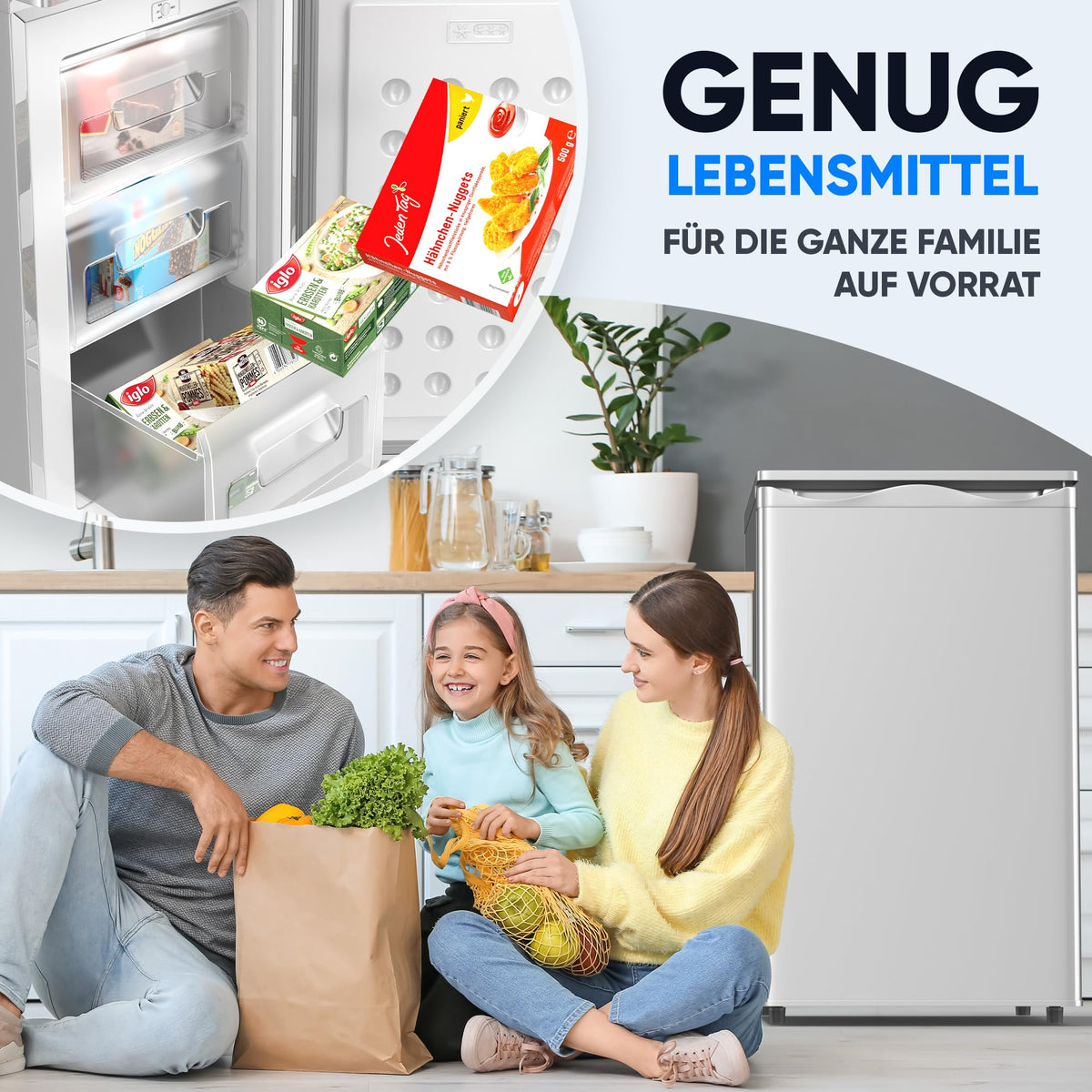 Klein-Gefrierschrank 73 L mit 4-Sterne-Gefrierfach, 3 Fächer und wechselbarem Türanschlag, silber