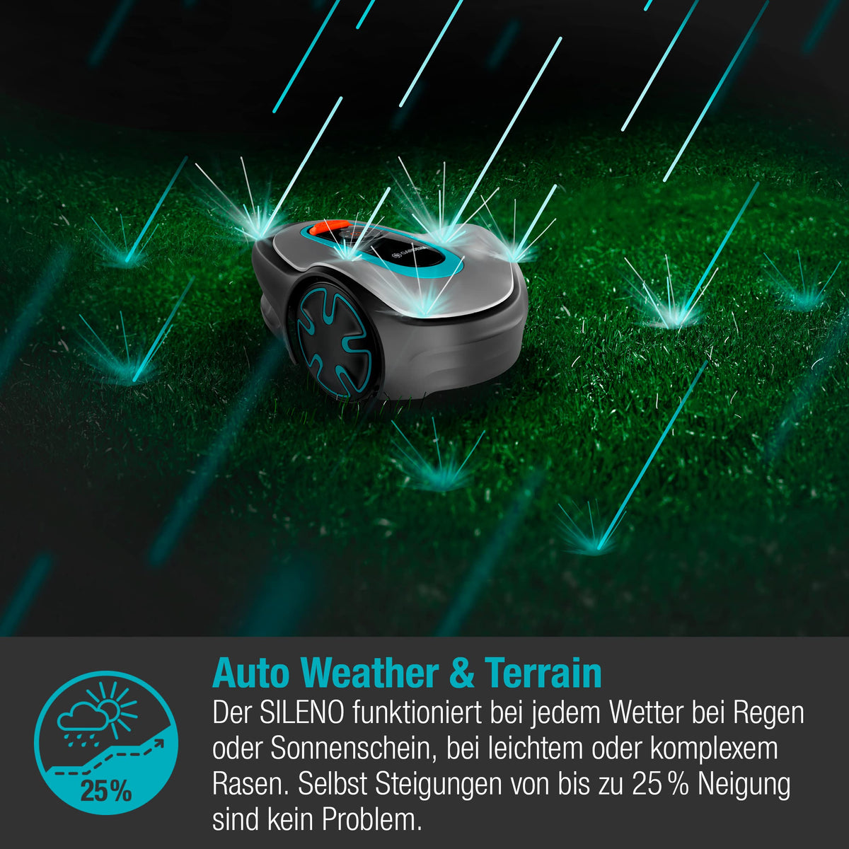 Mähroboter SILENO minimo 250 m² mit Bluetooth App 15 cm Schnittbreite 57 dB Begrenzungskabel und Ladestation