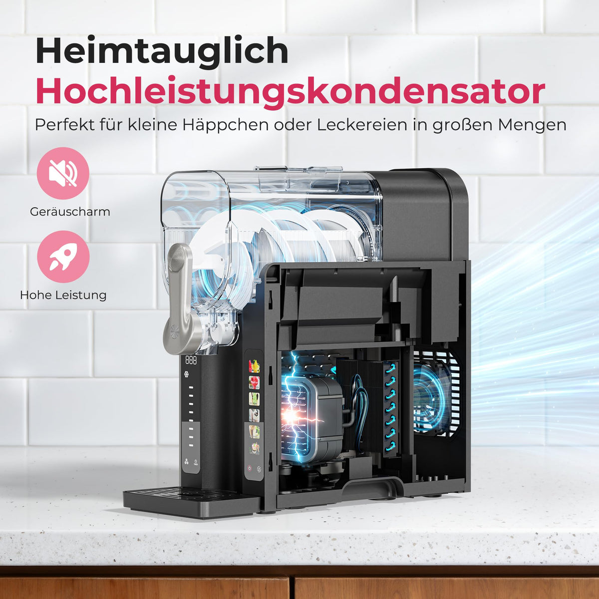 Slush-Eismaschine mit 6 Modi und 8 Stufen, 2,6 L für Slush, Eiscreme, Frappé und Milchshake, selbstreinigend