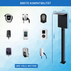 Wallbox Standfuß mit Dach aus pulverbeschichtetem Stahl, universelle Standsäule für Elektroauto-Ladestationen, 160 cm