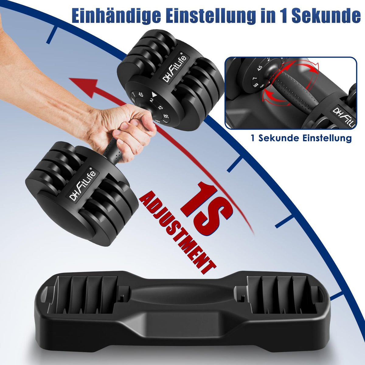 Verstellbares Kurzhantelset 5-in-1 2 bis 12 kg 5 Gewichtsstufen mit Ablagegestell und Anti-Rutsch-Griff