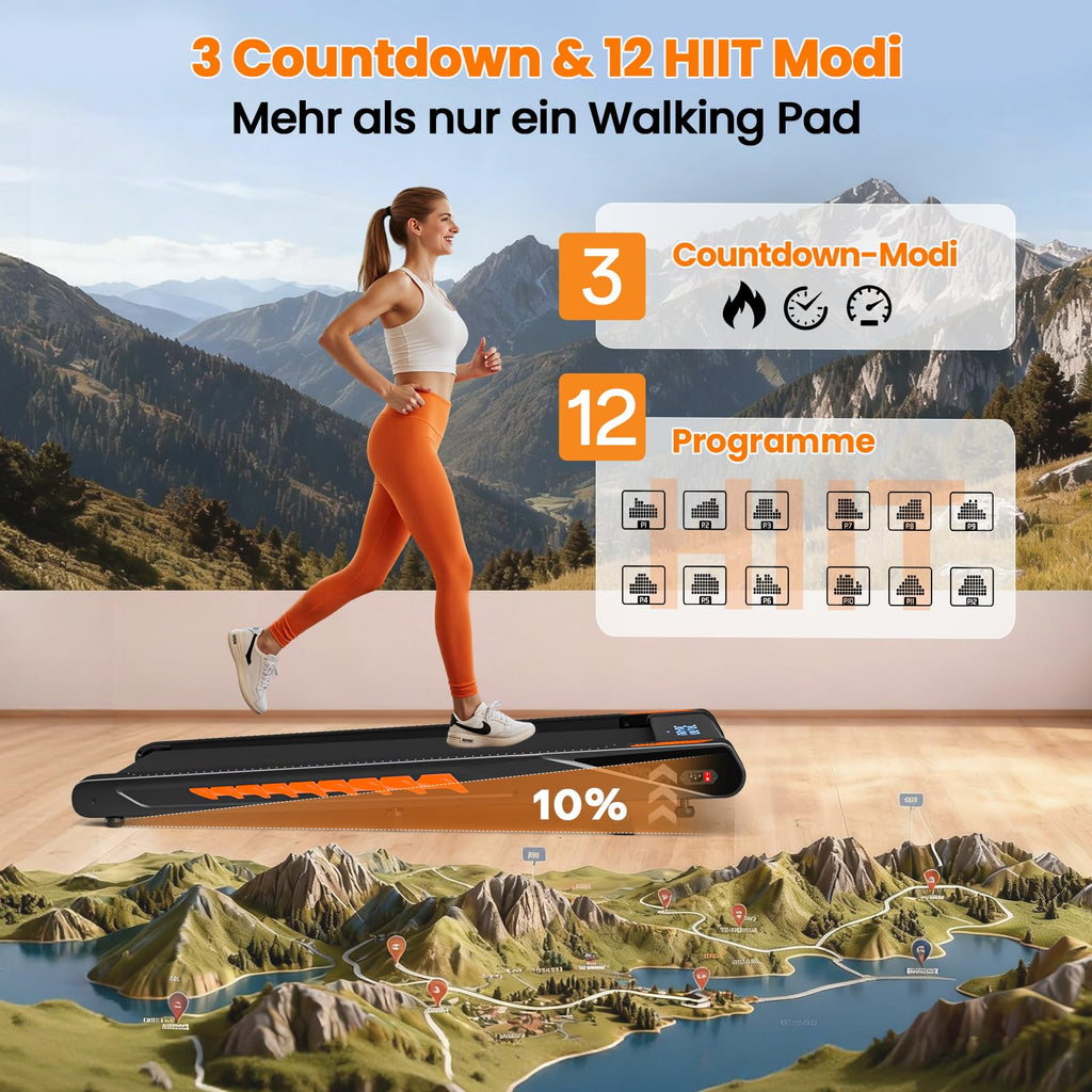 4-in-1 Walking Pad Laufband für Zuhause bis 10 km/h mit 10 % Steigung, 2,75 HP bürstenloser Motor und Bluetooth-Lautsprecher, bis 160 kg