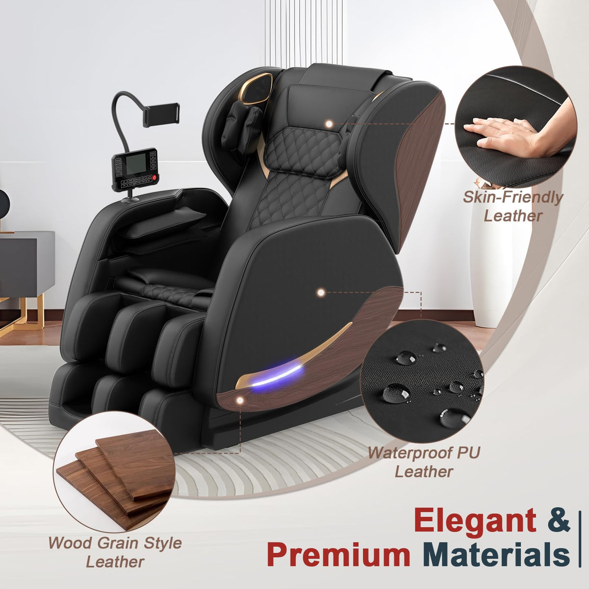 Massagesessel mit 14 Massagerollen und 8 Airbags, Zero-Gravity-Funktion sowie Wärmefunktion für Beine und Taille, Bluetooth-Lautsprecher und