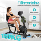 Liegeergometer mit 16 magnetischen Widerstandsstufen und LCD-Anzeige, bis 160 kg, verstellbarer Sitz und Lenker
