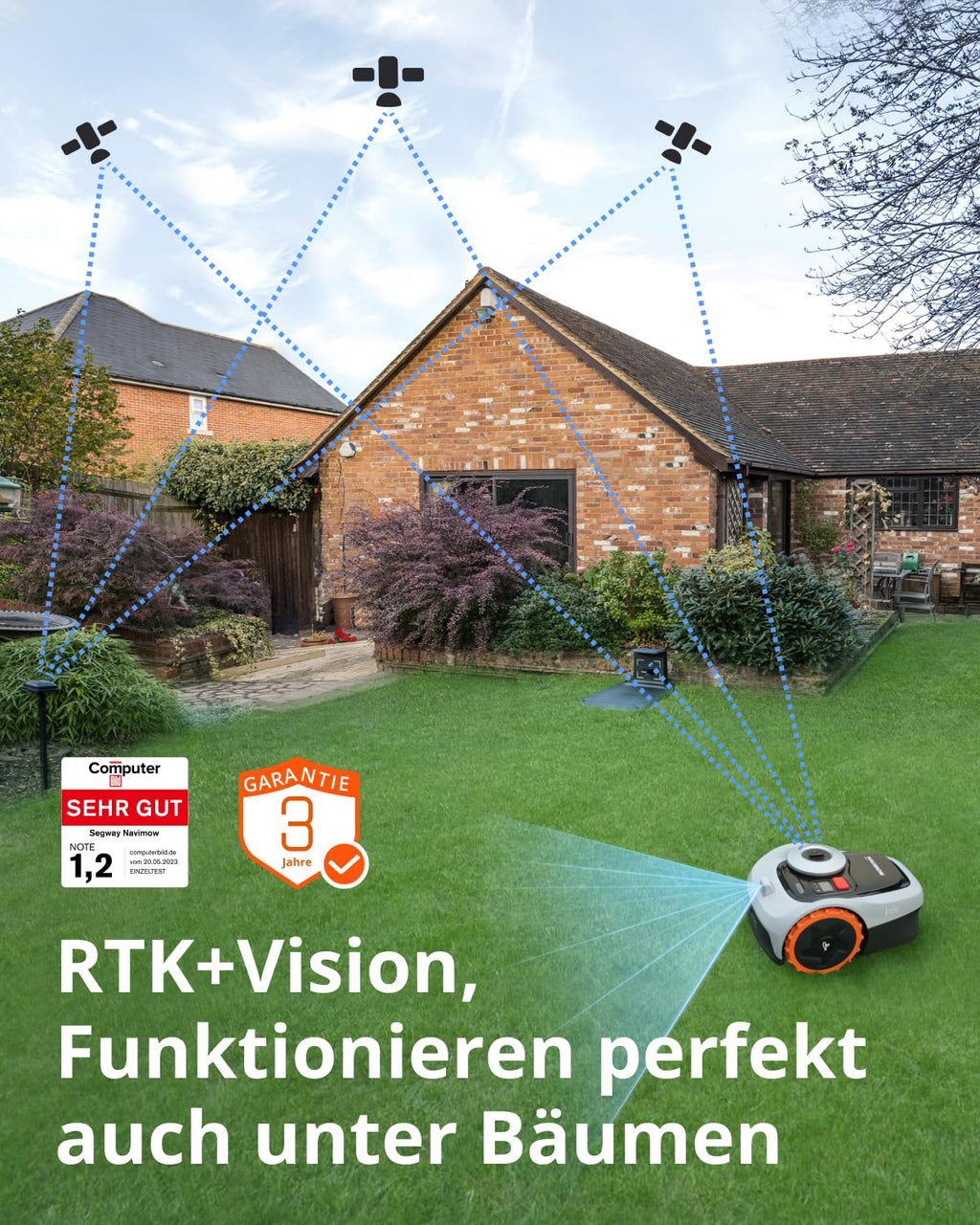Mähroboter i105E ohne Begrenzungskabel, für 500 m², RTK und Vision, mit Ladestation und 9 Ersatzklingen