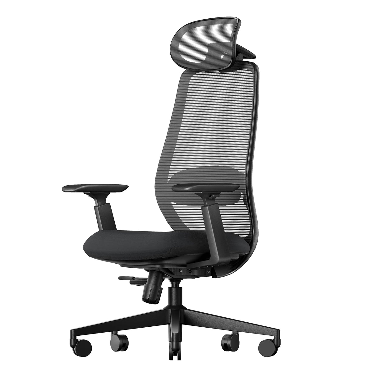 Ergonomischer Bürostuhl mit verstellbarer Sitztiefe 3D-Kopfstütze Lendenstütze und verstellbaren Armlehnen Schwarz