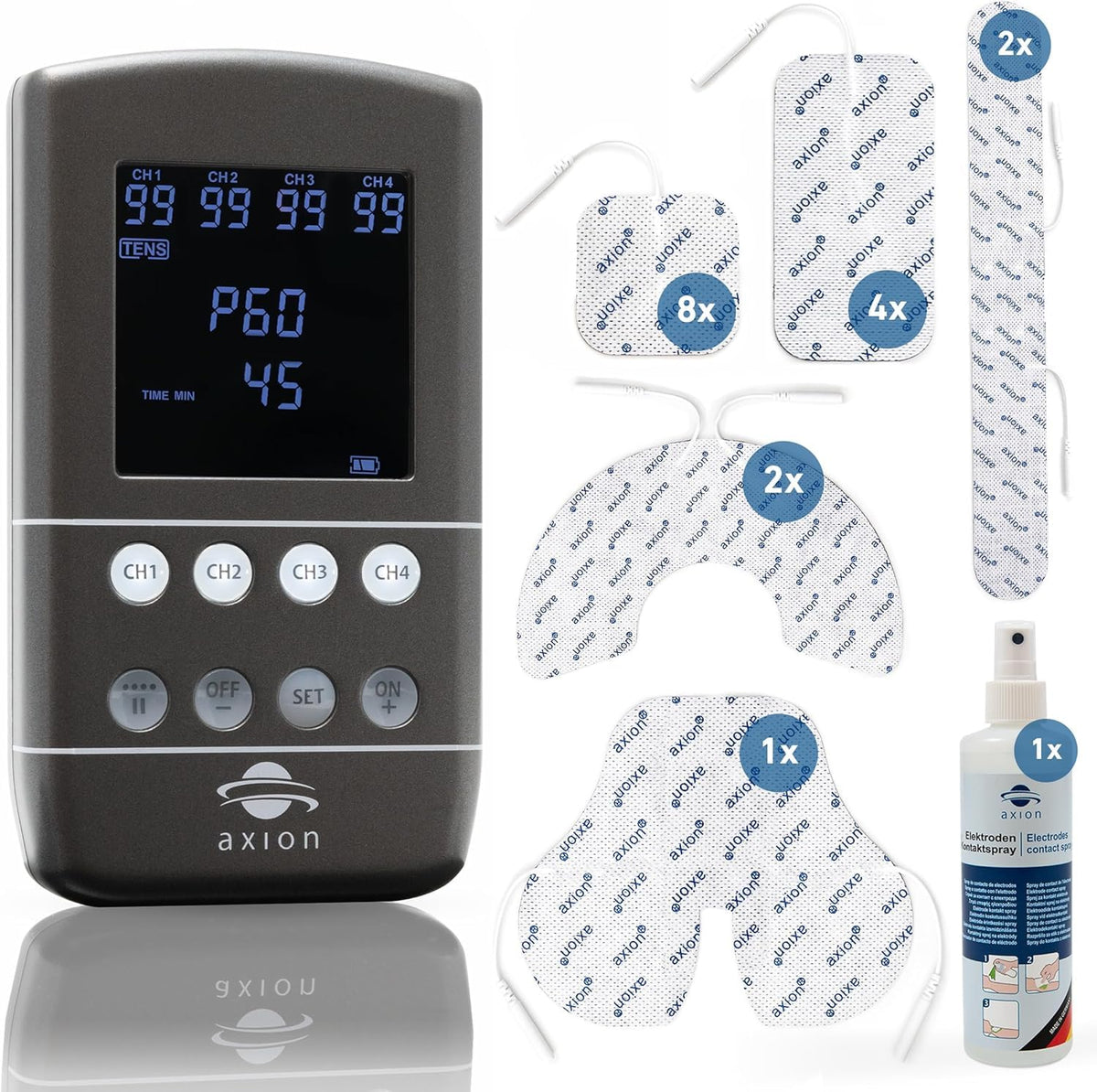 TENS-EMS Kombigerät X9B 4 Kanäle 60 Programme 99 Intensitätsstufen mit 12 Elektroden Ladegerät und Softcase