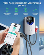 Wallbox 11 kW 400 V 3-phasig mit 8 m Typ-2-Kabel WLAN App-Steuerung RFID und einstellbarem Ladestrom 6–16 A