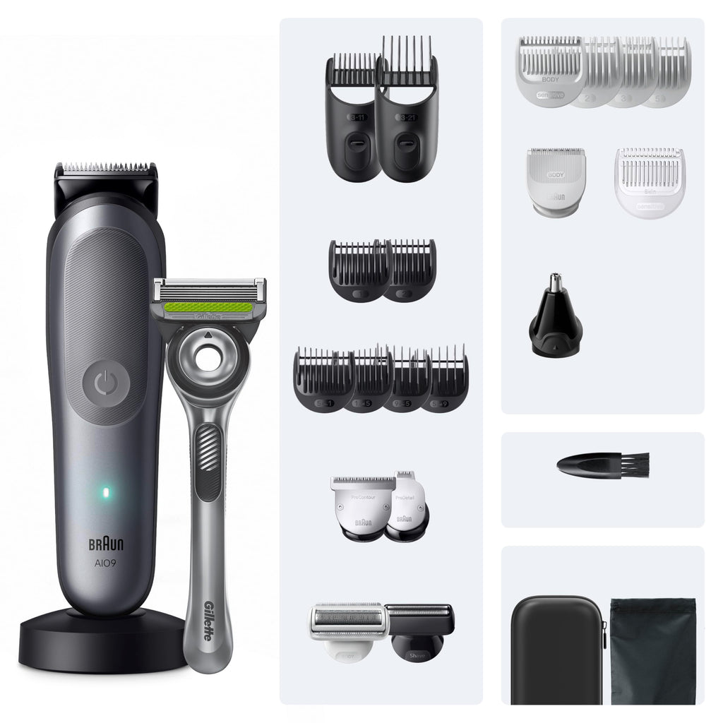 Multigroom All-in-One Series 9 Bart- und Haartrimmer AIO9565 mit 15 Kämmen und 6 Aufsätzen in Grau