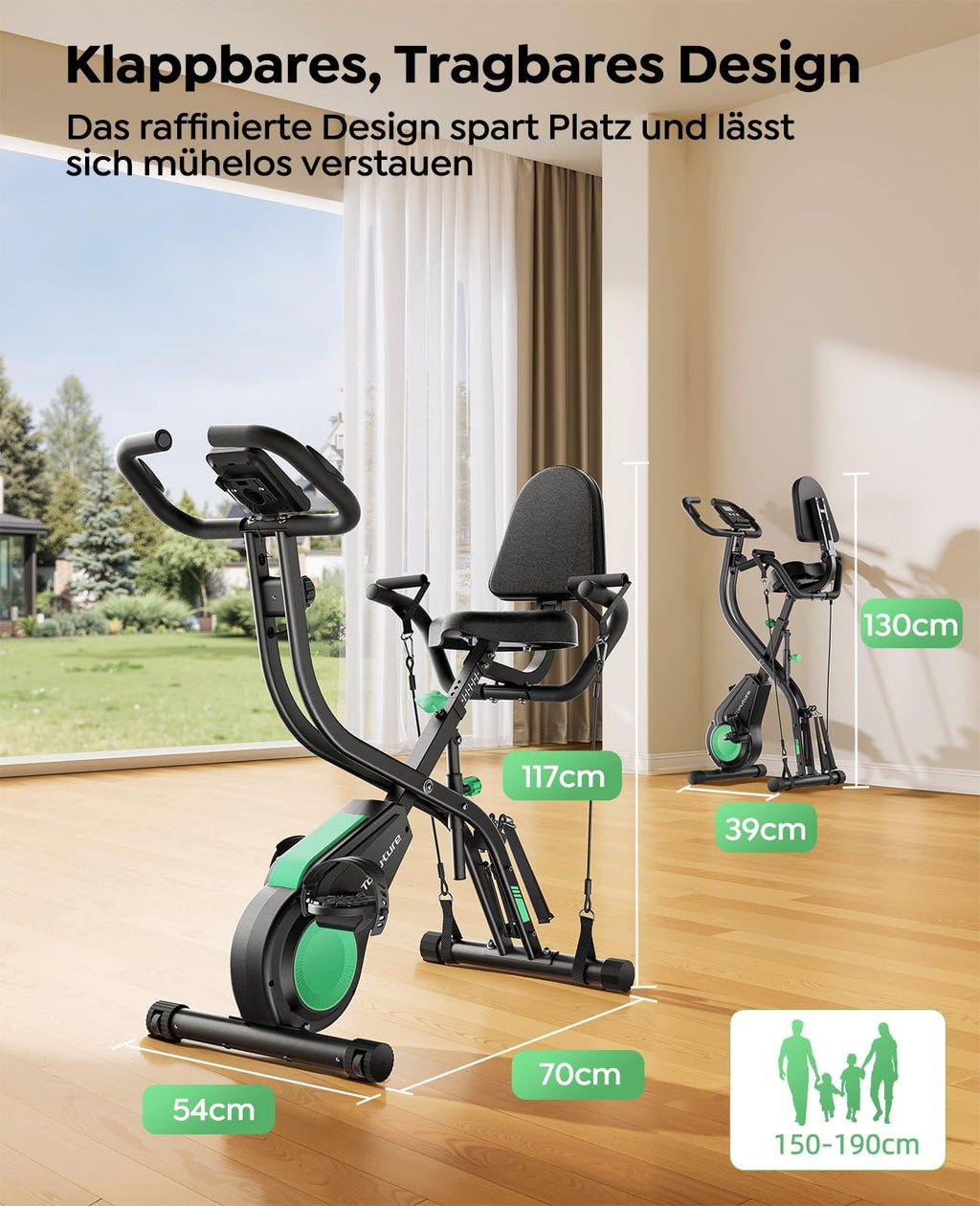 Klappbarer Heimtrainer mit 5-in-1-Training, 16 Magnetwiderstandsstufen und App-Kompatibilität, bis 140 kg