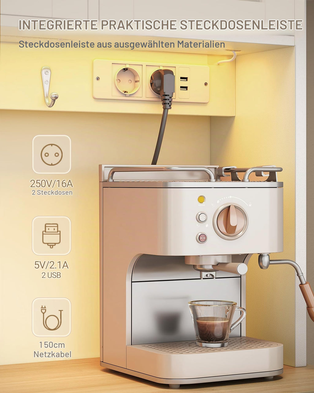 Buffetschrank Küchenschrank mit 3 Glastüren, 3 Schubladen und 6 Ablagen hinter den Türen, 100 cm breit