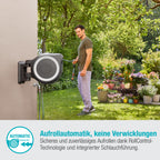 Wand-Schlauchbox RollUp L mit 30 m Schlauch, schwenkbar und frostsicher, inkl. Reinigungsspritze und Brause
